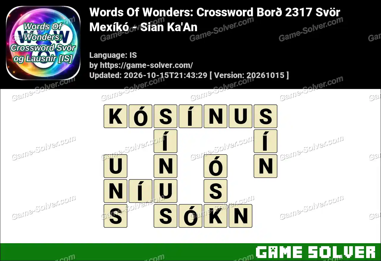 Words Of Wonders: Crossword Borð 2317 Svör – Mexíkó – Sian Ka’An